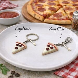 Pizza Slice Keychain or Bag Clip – Pepperoni Pizza Charm – Italian Food Gift
